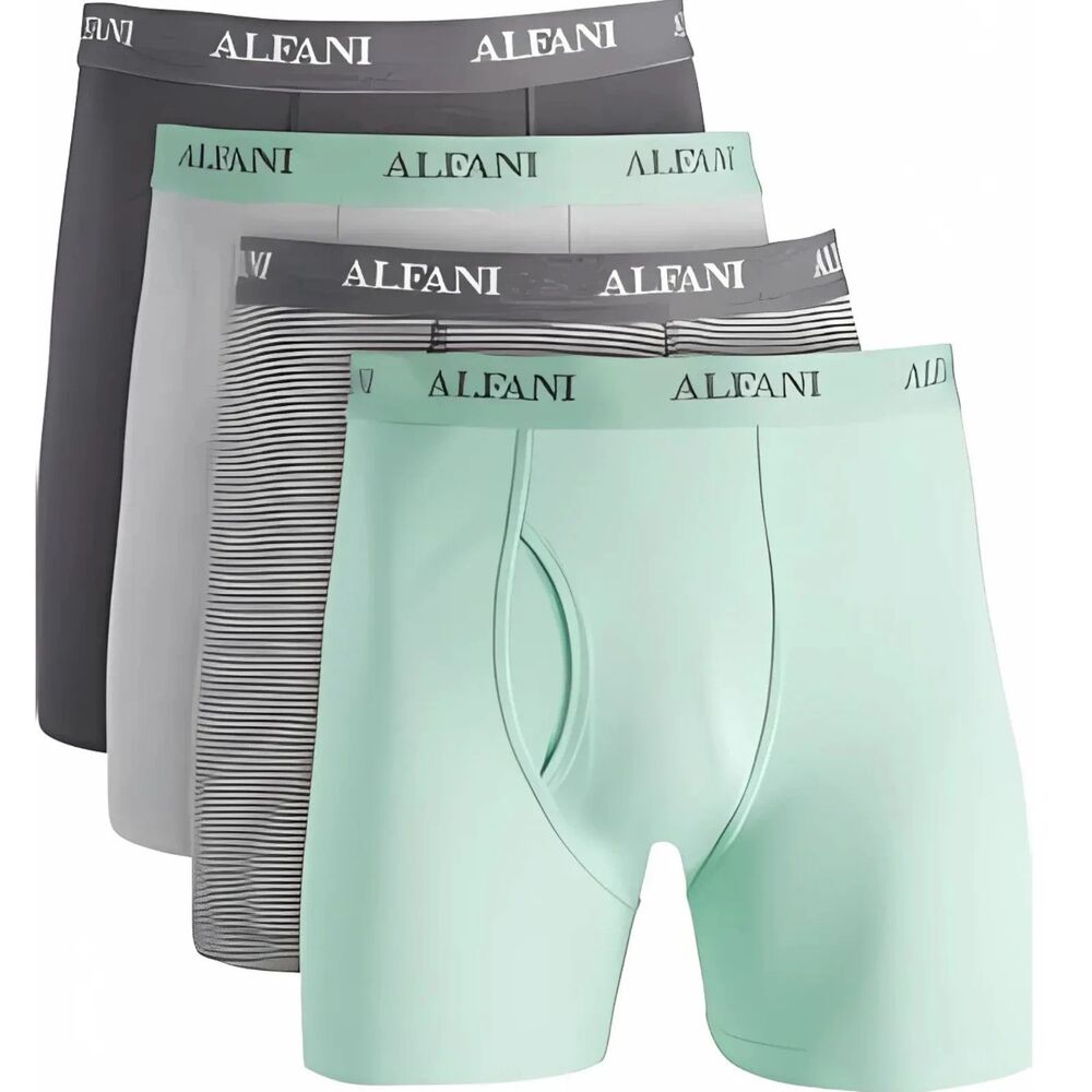 ALFANI Mens Boxer Briefs Small Gray Mint Green 4-Pack Tagless 100% Cotton